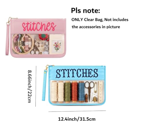 RF REENFAYA Clear Zipper Project Pouch for Needlepoint & Embroidery - color: Baby Pink/ Baby Blue