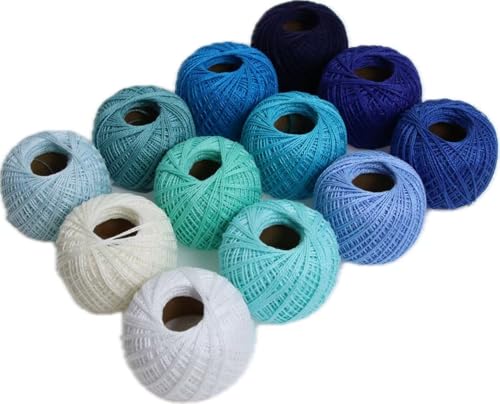 KCS Mercerized Pearl Cotton Thread Size 8 Crochet Needlework Embroidery Threads Ball (12, 12balls03) - color: 12balls03