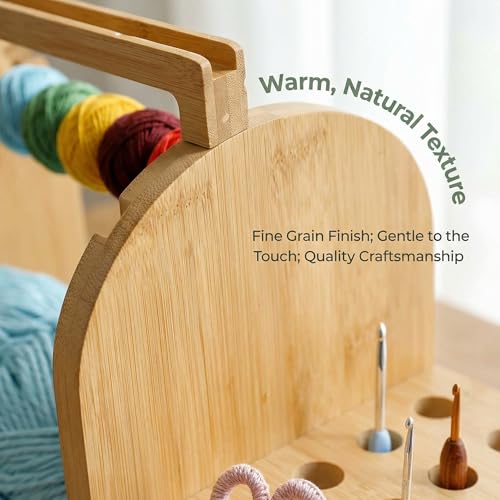 Wooden Yarn Holder with Phone Stand & Handy Tool Slot – Portable Yarn Spinner and Detachable Organizer Box for Crocheting, Knitting Projects and Yarn Storage
