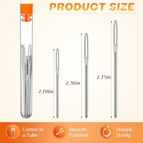 Outus 9 Pcs Large Eye Blunt Needles 3 Sizes Stainless Steel Yarn Darning Knitting Sewing Blunt Needles with Storage Case for Knitting, Crochet, Embroidery, DIY Craft, 2.08 in/ 2.36 in/ 2.76 in