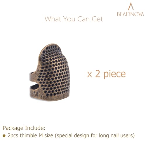 BEADNOVA Sewing Thimbles for Hand Embroidery Knitting Thimble Adjustable Metal Sewing Finger Protector for Hand Sewing Quilting Craft Accessories DIY Sewing Tools (Size M, 2 Pcs)