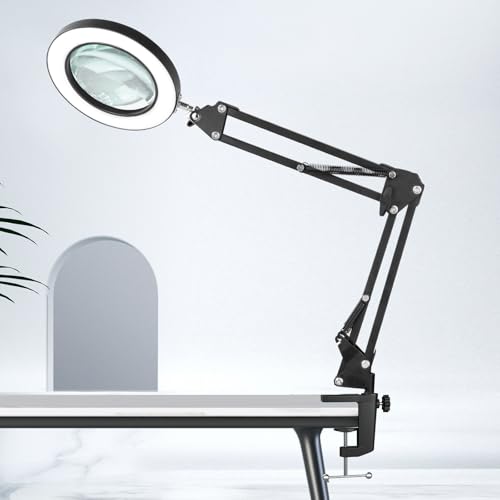 HITTI 10X Magnifying Glass with Light, 1,800 Lumens Stepless Dimmable - color: Black, size: 10X 22 INCH Clamp