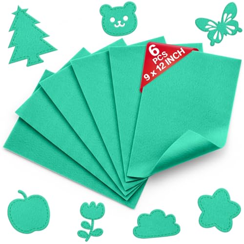 Aqua Green Soft Felt Sheets for Crafts, 9" x 12", 1.6mm Thick, 6 Pcs - color: Aqua Green