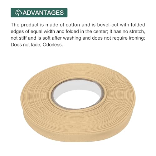 MECCANIXITY 1/2 Inch Double Fold Bias Tape Polyester Continuous Bulk Bias Tape for Sewing, Seaming Quilting Hemming Binding Crafts (Khaki 6 Yards) - color: Khaki, size: 1/2 Inch x 6 Yards