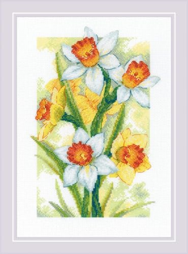 RIOLIS - Spring Glow. Daffodils 2189, Cross Stitch Kits 8¼"x11¾, Cross Stitch Kits for Adults, Counted Cross Stitch Kits, Embroidery Kit for Beginners & Advanced, Floral Crossstitching Kits - style: Spring Glow. Daffodils 2189