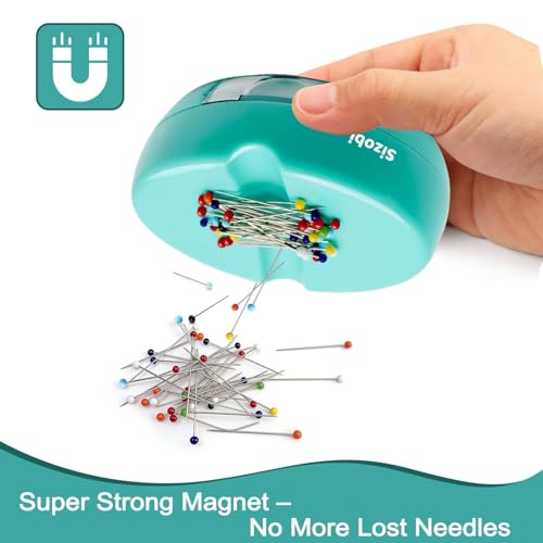 Sizobi Magnetic Pin Holder with 100 Pcs Pins, Sewing Supplies Organizer - color: Sky blue