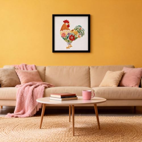 Herdiese Embroidery Kit for Beginners & Adults, Rooster Flower Cross Stitch - color: Rooster