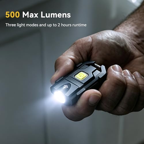 lexall H8 Keychain Flashlight, 500LM USB-C Mini EDC Light with Cap Clip