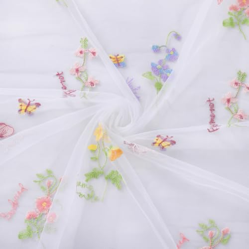 White Gauze Tablecloth 60"x120" Rectangular Wildflower Floral Tulle Overlay - color: White, size: 60"x120", 1 Pc