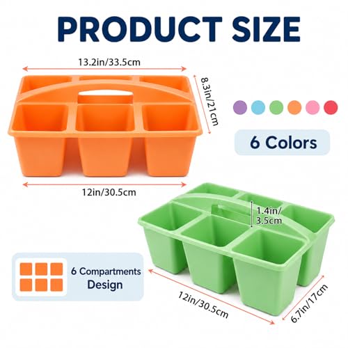 6 Pack Classroom Caddy with Handle, 6 Compartment (Rainbow) - color: Rainbow