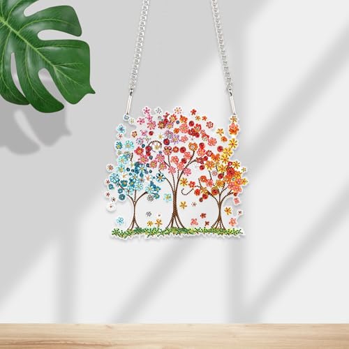 JISHSHAY Tree of Life Diamond Painting Pendant Diamond Art Hanging Ornament Gem Art Window Hanging Gem Painting Wind Chimes Mosaic Kits for Adults Windchimes Embroidery Sun Catchers Window Hangers - color: Tree of Life 1