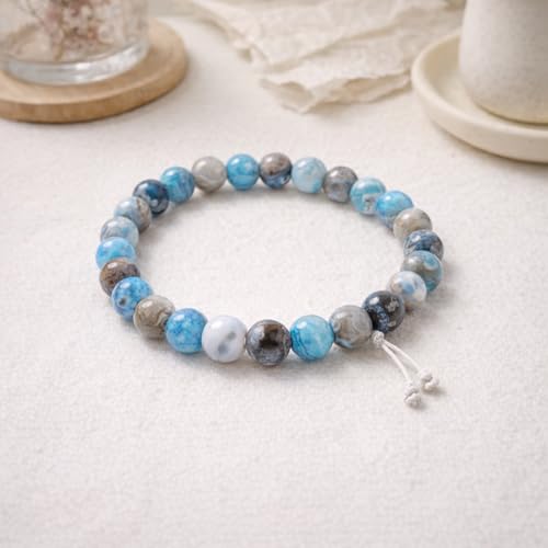 45pcs Round Loose Blue&Coffee Fire Agate Beads for Bracelet Beads，8mm Gemstone Bead Round Loose Stone Beads for Jewelry Making DIY Bracelet Necklace Earrings - color: blue&coffee fire agate, size: 8mm