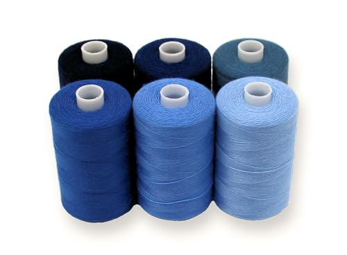 BlesSew Sewing Thread in Blue Color Tones – 6 Spools of Polyester Thread for Sewing Machine for Beginners, Hand Stitching & Quilting - 1000 yds per Spool - color: Blue