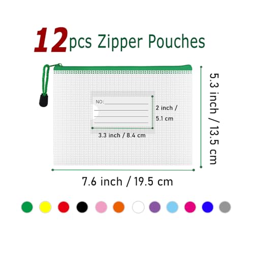 Plastic Mesh Zipper Pouch, 12Pcs Zipper File Bags with Label Pocket, Game Boards Storage Bags, Waterproof Document Storage Bags for Office Home Travel (B6 Size 7.6x5.3 in) - size: B6 Size 7.6x5.3 in