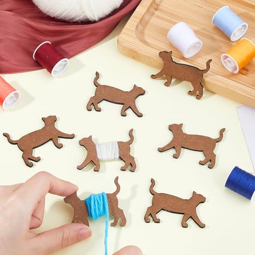 DICOSMETIC 20Pcs Wooden Animal Bobbin Embroidery Floss Bobbin Wooden Cross Stitch Floss Holder Animal Card Thread Organizer Cat Bobbins Set Winding Plate for Sewing Supplies Needlework Thread Storage