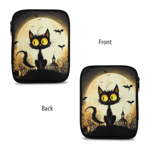 Kathyboom Crochet Hook Case Without Hooks,Halloween Black Cat Bat Castle Zipper Storage Organizer Bag with Web Pockets for Crochet Hook Kit Tools - color: Halloween Black Cat Bat Castle-
