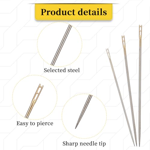 48Pcs Large Eye Sharp Needles, Self Threading Needles for Hand Sewing, Easy to Thread Big Eye Sewing Needles, Embroidery Needles Blind Needles in 3 Sizes 1.42/1.5/1.65 in for DIY Embroidery Sewing