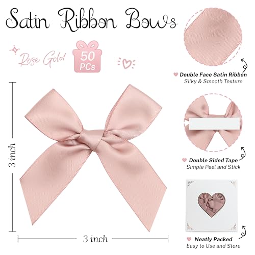 Self Adhesive Dusty Rose Satin Ribbon Bows for Crafts 3", 50 Pack - color: Dusty Rose