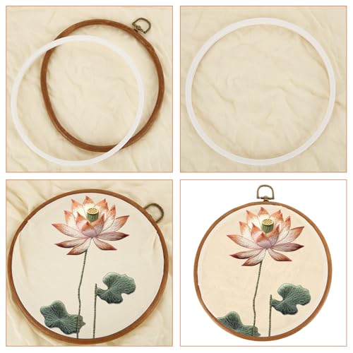 LOYORTY 10PCS Round Embroidery Hoops 8 Inch Imitated Wood Embroidery Frame Plastic Display Frame Ring Cross Stitch Hoops - size: 8 Inch