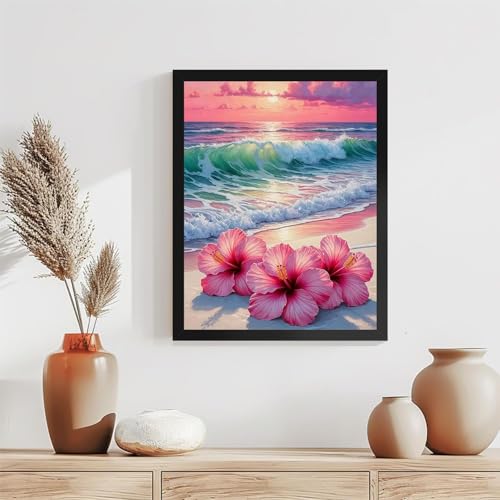 TCDZMYGS Stamped Cross Stitch Kits for Beginners-Flower Beach,12x16in - color: cross stitch-Beach