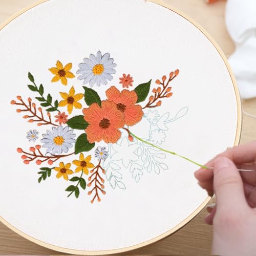 Huacan Embroidery Canvas Bag Kits for Adults Beginner Stamped Flowers Pattern DIY Cross Stitch Printed Flower Stitching Sewing Kit - color: Flower 1