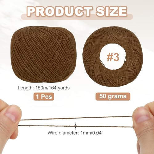 MECCANIXITY Crochet Thread Pearl Cotton Size 3 Brown Pearl 164 Yards for Crocheting Tatting Knitting Embroidery Sewing - color: Brown