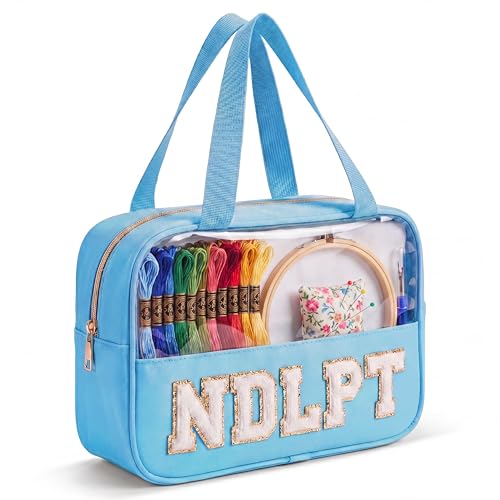 Needlepoint Project Bag Sewing Gifts Embroidery Sewing Bag Craft Storage Organizer NDLPT Clear Zip Pouch Bag - color: Blue, size: Cuboid-L