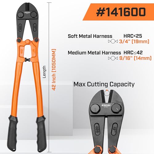 KSEIBI 141600 Heavy-Duty Large Size Bolt Cutter 42" for Cutting Fence, Steel Wire, Chain, Screws, Rivet, and Padlock, Metal Rods with Soft Grip Rubber Ergonomic Handle Cutters 1050mm - size: 42 Inch-1050MM