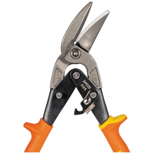 Klein Tools 2402S Straight-Cutting Offset Snips, Aviation Tin Snips with Forged Blade for Precision Sheet Metal Cutting - style: Straight-Cutting