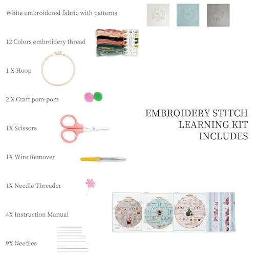 Vittqsuier 3 Pack Beginner Embroidery Kit with Hoop & Threads for Adults