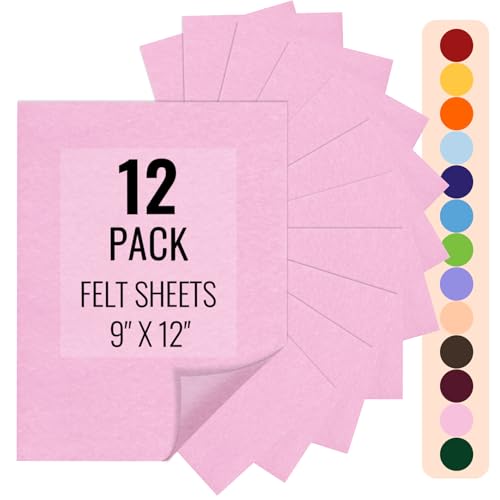 IONTACH 9" X 12" Felt Fabric Sheets 1.6mm Thick (12 Packs, Light Pink) - color: Light Pink