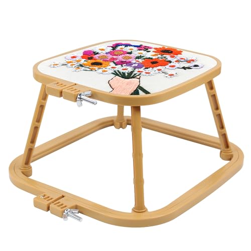 Versatile Double Embroidery Stand, Compact Desktop Embroidery Cross Stitch Frame-Hands Free 2-Tier Embroidery Hoop Frame for Needlepoint Sewing Craft Projects (Khaki) - color: khaki