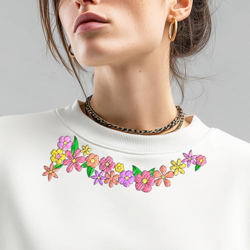 ORIGACH 4 Sheets Water Soluble Neckline Embroidery Patterns Stabilizers - Pre-Printed Floral Patterns Designs - Stick & Stitch Embroidery Paper for Hand Sewing Lovers - color: Floral