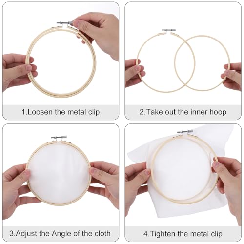 MECCANIXITY 6 Pieces 5 Inch Embroidery Hoops Adjustable Round Bamboo Circle Cross Stitch Hoop Ring for Art Craft Handy Sewing Needlework DIY Decoration - size: 5 Inch