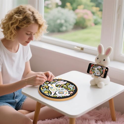 Crafmanoe Embroidery Kits for Beginners Adults, Flowers Rabbit Embroidery Starter Kits, Counted Cross Stitch Kits for Beginners Adults Hobbies Set for Women, Embroidery Hoops, Thread & Video Tutorial - color: H2043, size: 8Inch