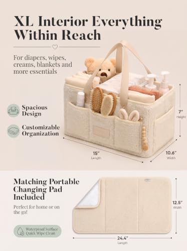 Baby Diaper Caddy Organizer with Waterproof Changing Pad, Beige - color: 3/ Beige Diaper Caddy with Changing Pad