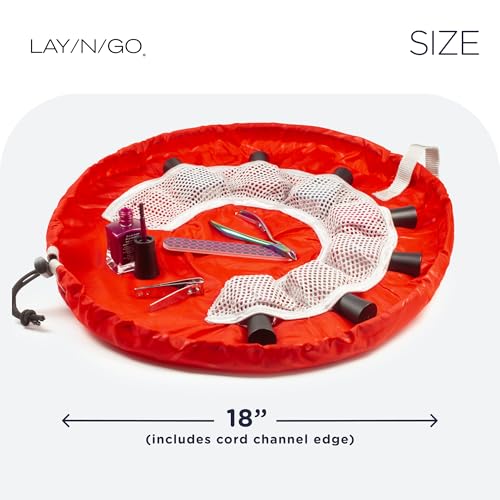 Lay-n-Go NailSpa Drawstring Cosmetic Bag - Portable Nail Supplies Organizer Bag w/ 8 Elastic Mesh Pockets & Circular Center - Durable, Machine Washable Nail Kit Organizer (18", Red) - color: Dorothy's Slipper (Red)