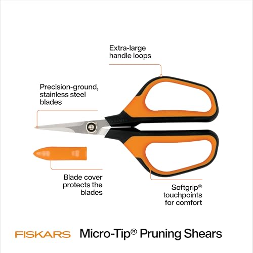 Fiskars 7" Loop Micro-Tip Pruning Shears, Garden Snips for Intricate Cuts, Flower (Pack of 6) - style: Micro-Tip Shears (Pack of 6)