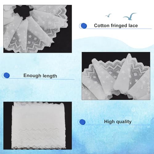 MAYJOYDIY 15yards 5.1inch Wide White Flower Cotton Eyelet Lace Ribbon Wavy Edged Floral Embroidery Eyelet Sewing Trim Ruffle Lace Trim for Dress Pillow Dolls Pets Clothes Bag Sewing - color: 15yards Wide White Flower