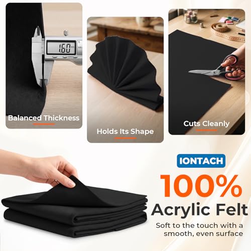 IONTACH 18" X 18" Soft Felt Sheets 1.6mm Thick (2 Packs, Black) - color: Black