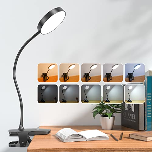 Mubarek Clip on Lamp,5 Brightness+5 Color Clip on Light,200LM 36 LED Reading Lights for Books in Bed,1800mAh Battery Powered Lamp Battery Operated Lights,Rechargeable Desk Lamp with Clamp Light - color: Black