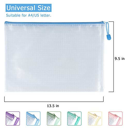 Tamaki 6 Pack Mesh Zipper Pouch Bags, 13.5" x 9.5" - color: 6 Pack