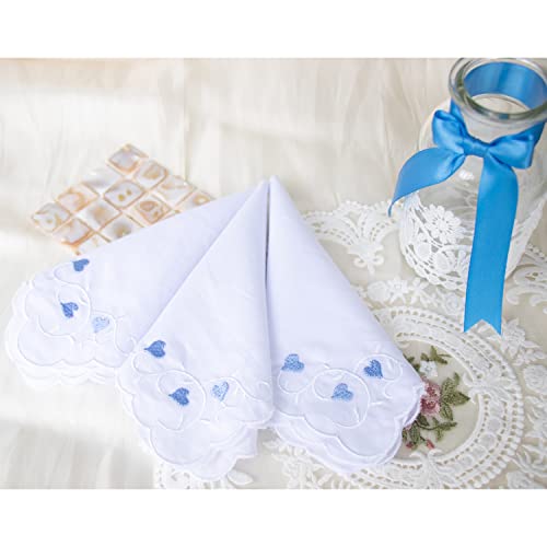 MileyMarla Ladies Embroidery Cotton White Handkerchiefs Lace Wedding Hankies - color: Heart-3pcs