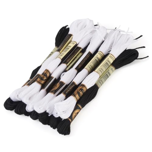FASHEWELRY 24 Skeins Embroidery Floss Thread 0.5mm Cross Stitch Thread - color: Black White, size: 0.5mm