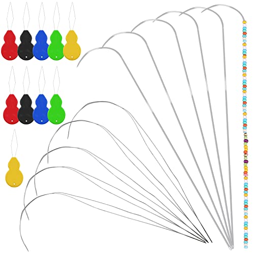 5 Pcs 4 Inch Big Eye Curved Beading Needle + 6 Pcs 7.5 Inches Curved Bead Spinner Needles,10 Pcs Colorful Plastic Needle Threaders,Stainless Sewing Needle for Beading Bracelet Necklace Jewelry Making