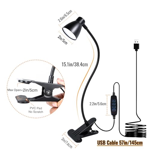 2 Pack Clip Desk Lamp, Ultra-Flexible Gooseneck Clip Reading Lights, 3000K-6500K Adjustable Color Temperature & Brightness, 6W Eye-Care LED for Office, Study, Bedside(USB Adapter Included) - size: 2 Packs Clip Lamp