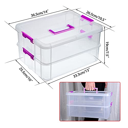 BTSKY 2 Layer Stack & Carry Box, Plastic Storage Container Box with Lid - color: Purple