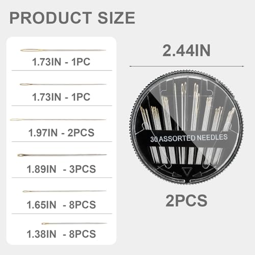 TIPTAP 60PCS Sewing Needles with Assorted Sizes, Cross Stitch Hand Needle, Sewing Accessories for Embroidery, Crewel Work, Repair Projects, DIY and More