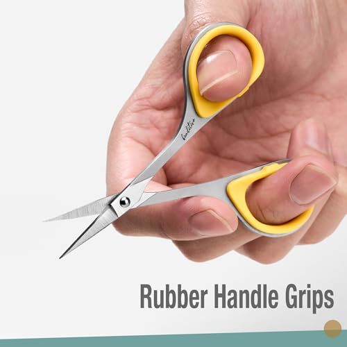 Beaditive Sewing and Embroidery Scissors Set (2 pcs) Curved and Straight, Sharp, Stainless-Steel Design | Precision Tips, Ergonomic Rubber Handle Grip | Small, Compact DIY Use (Extra Sharp) - color: Extra Sharp