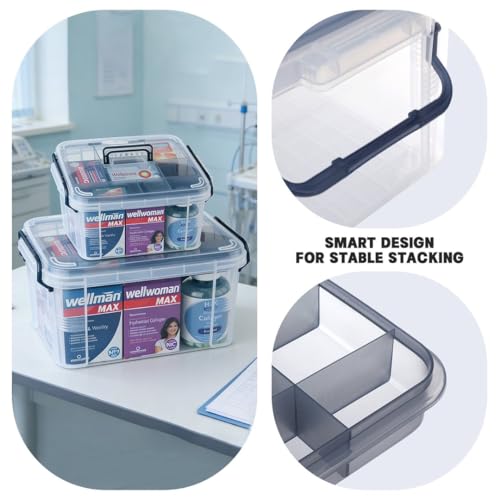 2-Tier Medicine Organizer - Plastic Portable Storage Box with Handle Blue - color: Blue